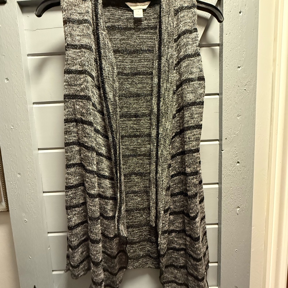 Christopher & Banks Black and Gray Striped Cardigan